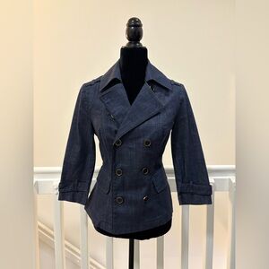 White House Black Market Dark Blue Denim Jacket with Leather Trim NWT